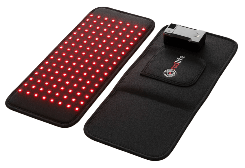RedLife Therapy Pro Belt showing LED interior and exterior control panel