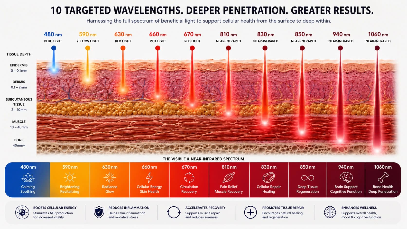 10 targeted wavelengths across the red and near-infrared spectrum